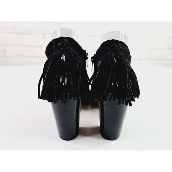 GIANNI Bini Black Hadwin Tassel Peep Toe Shoes Women's Size 7.5 - Picture 4 of 8